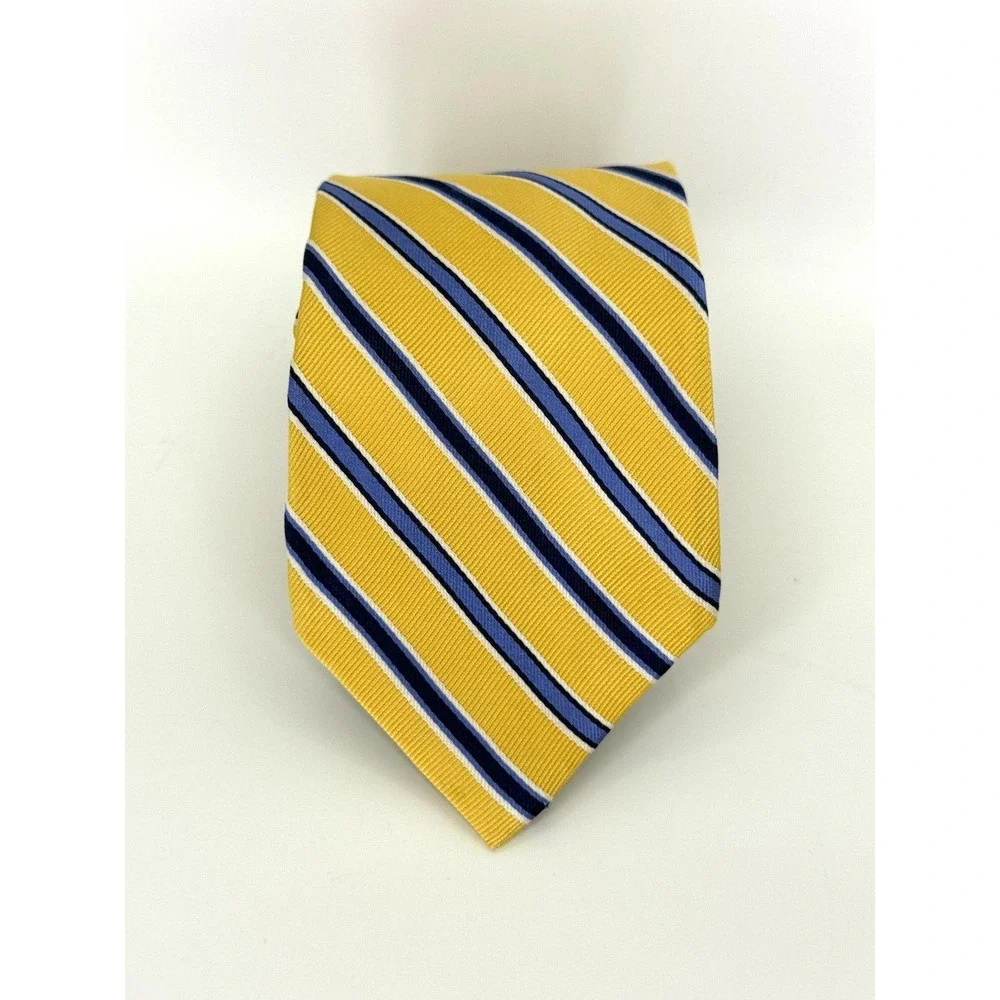 Chaps Yellow Blue Striped Silk Necktie Classic Prep School Uniform Style 60